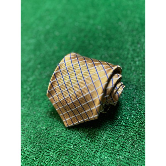 Brooks Brothers Other - Brooks Brothers Makers Silk Tie Gold Navy Geometric Lattice Grid‎ Made In USA